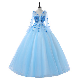 Sky Blue Long Evening Gown With Straps Polyester Women Stage Performance Dress For Banquets And Photo Studio Themes - Product Image 5