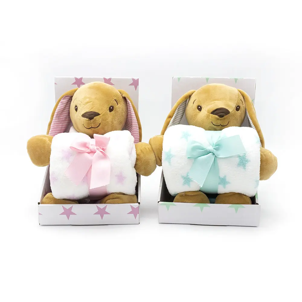 핫 세일 비용 가격 사용자 정의 폴리 에스테르 아기 담요 부드러운 귀여운 작은 곰 봉제 장난감 아기 담요 세트