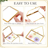 Gouden metalen ketting hangende dubbele glazen fotolijst set van 2 vierkante gedroogde bloemen bruiloft boho cadeau OEM groothandel