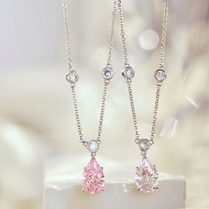 Collier pendentif Dylam en argent sterling 925 avec zircone 8A rose clair en forme de goutte de diamant pour mariage et soirée - Product Image 2