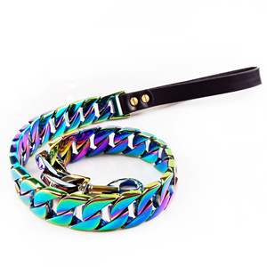 Venta al por mayor de arco iris colorido multicolor de metal de acero inoxidable enlace cubano Cadena de perro <span class=keywords><strong>collar</strong></span> de perro de <span class=keywords><strong>collar</strong></span> de cadena - Product Image 4