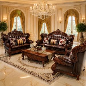 Divano in Pelle Stile Retrò Francese, Arredamento di Lusso per Soggiorno e Villa - Product Image 1