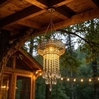 Lustre solaire bohème en cristal étanche IP65, luminaire suspendu extérieur avec perles de cristal en forme de goutte d'eau pour pergola, jardin