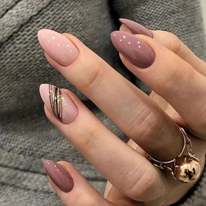 Hilo de oro <span class=keywords><strong>diagonal</strong></span> de almendra, raíz de loto, bailarina rosa, arte de <span class=keywords><strong>uñas</strong></span> medio prensado XXL XXXL, 24 piezas, ABS, Flexible, DIY, logotipo personalizado, dedos - Product Image 1