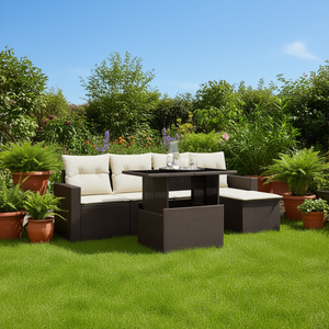 ชุดโซฟาหวายสีน้ำตาลสำหรับสวน 4 ที่นั่ง ทนทานต่อสภาพอากาศ เฟอร์นิเจอร์กลางแจ้ง ดีไซน์ร่วมสมัย - Product Image 2