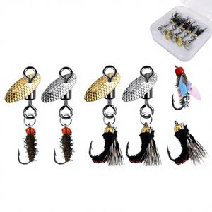 Juego de 5 piezas de señuelos de pesca con micro anzuelos tipo tiburón, recubiertos de epoxi, para pesca con mosca, atados a mano, con pelo sintético, imitación insecto/mosquito - Product Image 1