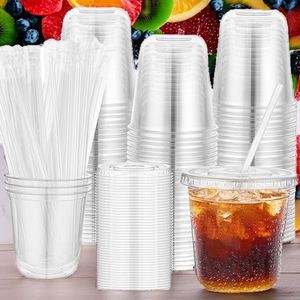 50 Vasos Desechables Transparentes de PET de 12 oz sin Tallo con Tapas y Pajitas para Café Helado, Fiestas de Cumpleaños y Bodas - Product Image 2