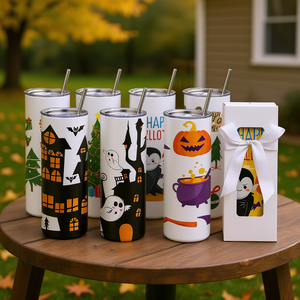 Gobelets isothermes en acier inoxydable 20oz à double paroi, fins et droits, avec couvercle, boîte cadeau, design Halloween - Product Image 2