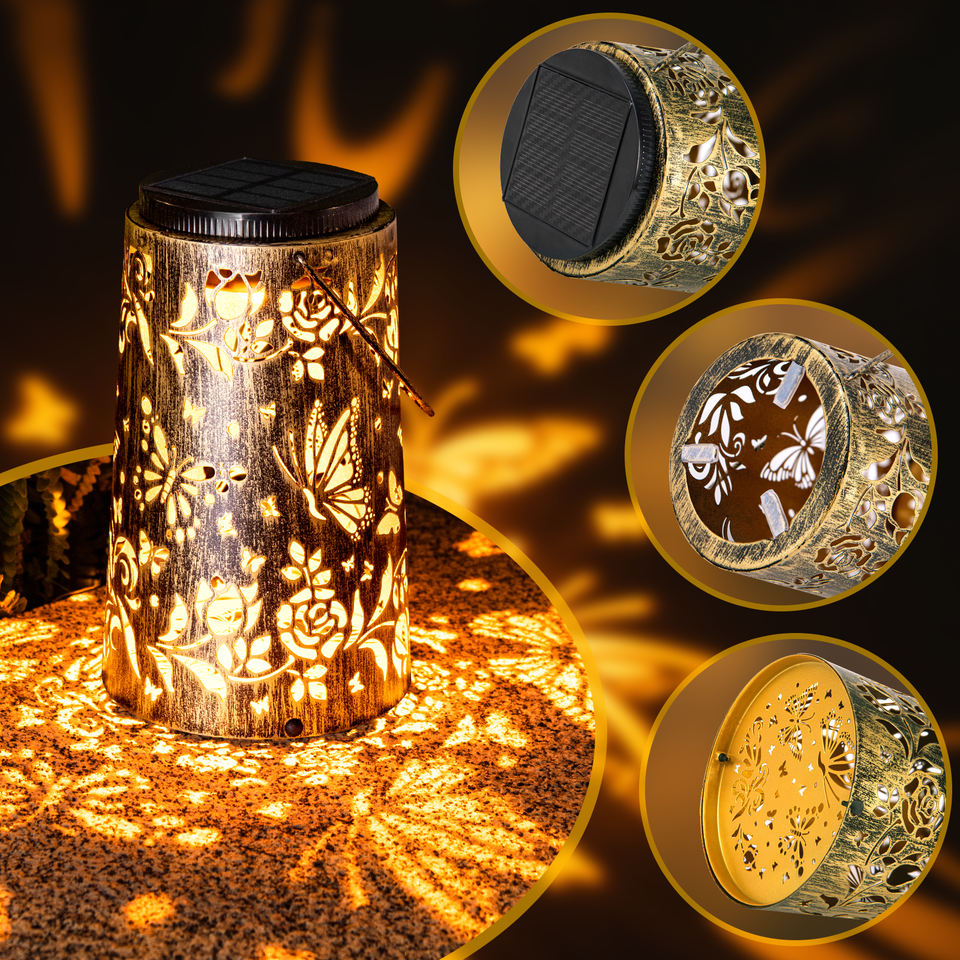 Solar Butterfly Pattern Hanging Lantern Light IP65 Outdoor Garden ...