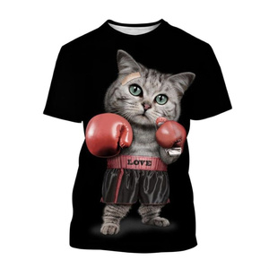 Fitspi, camisetas divertidas con patrón de gato bonito para hombre, camisetas informales de verano de manga corta con cuello redondo y estampado de animales en 3D para mujer - Product Image 2