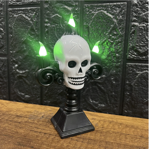 Lampe LED Crâne d'Halloween à 3 Têtes, Bougeoir Sans Flamme Vert, Lampe Main Crâne, Veilleuse Squelette Gothique, Décoration <span class=keywords><strong>Hantée</strong></span> - Product Image 1