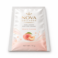 Sachet personnalisé imprimé en aluminium pour poudre de boisson au collagène saveur pêche 15g, avec encoche de déchirement pour complément beauté