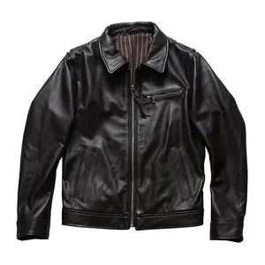 OEM Cheap good quality Daily Recreational Motor lapel coat Smart Casual men's genuine cowhide leather jackets clothes