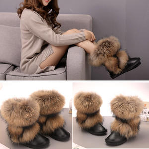מגפי נשים נעליים חם מקרית גבירותיי אמיתי Racoon פרווה נעלי פרווה אמיתי עור שלג נשים חורף מגפי 2020 - Product Image 3