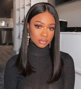 Vente en gros Perruque droite à double tirage Cheveux humains vierges Perruque <span class=keywords><strong>suisse</strong></span> à dentelle frontale Mèches cheveux humains Bob Vendeur de perruques à dentelle sans colle - Product Image 5