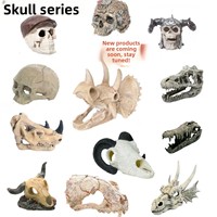 Tête de crâne en résine pour reptiles, cachette transfrontalière pour aquarium et terrarium