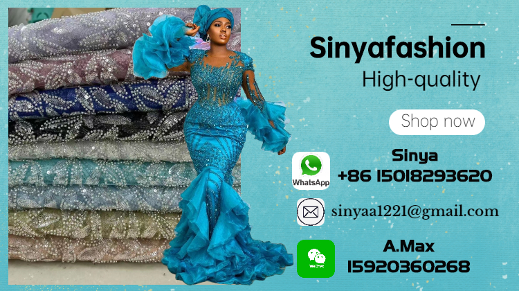 Sinya Green African 3D Lace Fabric With Sequence Crystal Pearls High Quality Nigerian Wedding Bridal Beaded Sequin Lace Fabric
