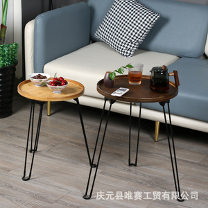 <b>Folding</b> <b>Small</b> Round Coffee <b>Table</b> Bamboo Metal Frame Minimalist Design Outdoor Indoor Use - Product Image 1