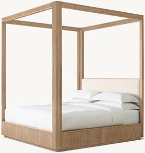 Op Maat Gemaakte Slaapkamermeubels Massief Hout Eiken Fineer Kingsize Stof Hemelbed - Product Image 2
