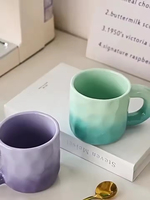 Mug à café en céramique de haute qualité 301-400 ml, motif nordique simple, finition dégradée, avec poignée arrondie, réutilisable et durable