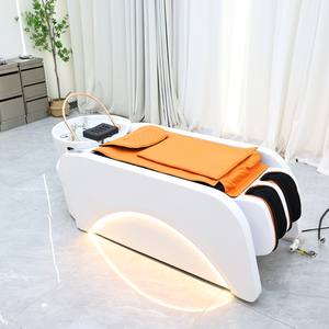 Cama de Champú Profesional Moderna para Salón con Masaje de Bolsa de Aire, Lavabo de Cerámica y Reposapiés Ajustable para Baño - Product Image 6