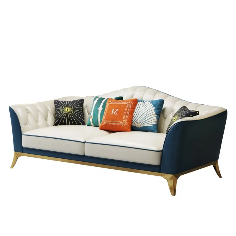 Sofá Seccional de cuero de Kappa azul, moderno sofá de estilo francés de alta calidad para sala de estar