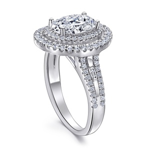 Anillo de Halo Doble de Plata de Ley Sun Star con Rodio, Zirconia Cúbica Ovalada, Engaste Clásico, Certificado CMA, para Bodas, Fiestas, Moda - Product Image 2