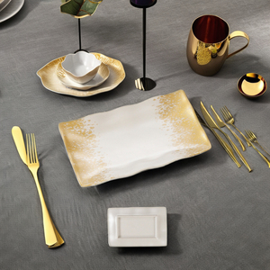 Egrand Shabby <span class=keywords><strong>Chic</strong></span> 100% Assiettes à dîner en mélamine or blanc <span class=keywords><strong>Assiette</strong></span> en plastique pour restaurant Vaisselle de luxe Plats - Product Image 3
