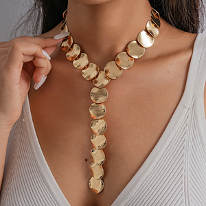 Gold Plated Geometric <b>Statement</b> <b>Necklace</b> For Women's Party Wear Trendy Alloy Bead Chain Jewelry - Product Image 1
