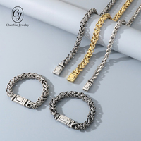 Bracelet pour homme en acier inoxydable, style vintage, avec chaîne torsadée en corde et collier chaîne os de dragon, ensemble de décoration style urbain