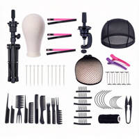 Kit de fabrication de perruques : Tête en toile de liège avec support réglable (tailles 21-23 pouces) et ensemble d'outils inclus