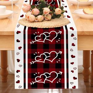 Mantel y camino de mesa modernos de lino, serie Red Dwarf Love estampada, decoración de cocina reutilizable para el día de San Valentín - Product Image 3