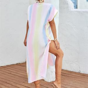 Copricostume da Spiaggia Colorato, <span class=keywords><strong>Vestito</strong></span> <span class=keywords><strong>Lungo</strong></span> <span class=keywords><strong>con</strong></span> <span class=keywords><strong>Spacco</strong></span> <span class=keywords><strong>Laterale</strong></span> e Scollo a V, Gonna da Spiaggia Casual <span class=keywords><strong>con</strong></span> Stampa a Righe, Vestibilità Comoda - Product Image 5
