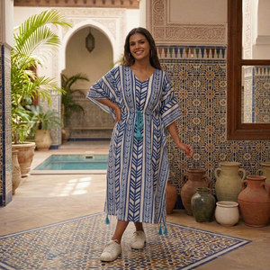 Printed Rayon <b>Kaftan</b> Dress Women V Neck A Line Resort Wear OEM ODM Manufacturer Customized Fabric Supplier - Product Image 1