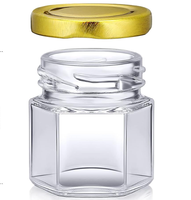 Mini pot de miel en verre Pots hexagonaux de 1.5 oz pour miel avec couvercle en or en bois