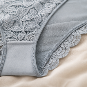 Braguitas de encaje para mujer, gris Morandi y azul niebla, de talle medio, con diseño de hoja en V, tejido de punto, con refuerzo de malla transpirable de elastano/nailon, elegantes - Product Image 4