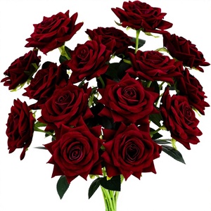 Wholesale Burgundy Roses <b>Artificial</b> Flowers Velvet Flowers with Long Stem Fake Roses for Valentine's Day Wedding Bridal <b>Bouquets</b> - Product Image 1