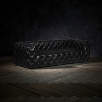 Sofá de cuero negro Chesterfield a medida, proveedor de Foshan, sofá de 3 asientos Chester Field para el hogar, sala de estar, sofá estilo Wabi Sabi