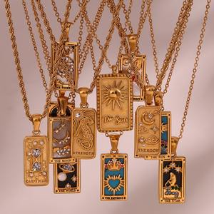 Kalung PVD baja tahan karat kustom antik perhiasan liontin Zircon berlapis emas kartu <span class=keywords><strong>Tarot</strong></span> - Product Image 1
