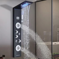 Panneau de douche mural en acier inoxydable avec robinets thermostatiques, jet de massage unique et panneau de douche LED de luxe