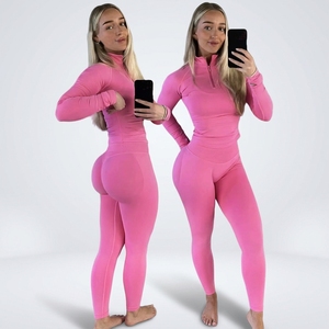 Camiseta de yoga de manga larga para mujer con media cremallera, top ajustado para gimnasio, <span class=keywords><strong>abrigo</strong></span> de fitness, pantalones de entrenamiento, pilates, running, leggings deportivos, conjuntos de yoga - Product Image 1