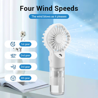 Ventilateur portable rechargeable mini 4 vitesses avec pulvérisation intégrale, bouteille d'eau, alimentation USB 5V, 800 mAh, design pliable, emballage en boîte couleur