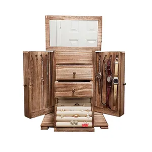 Vintage Style 5-Layer Large Organizer Box with Mirror & 4 Drawers for Rings, Earrings, Necklaces
