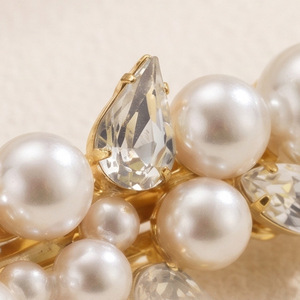 Barrette à cheveux de <span class=keywords><strong>mariée</strong></span> en perles et cristaux, plaquée or, avec feuilles, perles et strass – Accessoire de <span class=keywords><strong>coiffure</strong></span> élégant pour mariées - Product Image 3