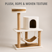 Petite arbre à chat avec hamac en peluche fermé, lit de surveillance et poteaux à gratter en sisal naturel – Meuble pour animaux personnalisable