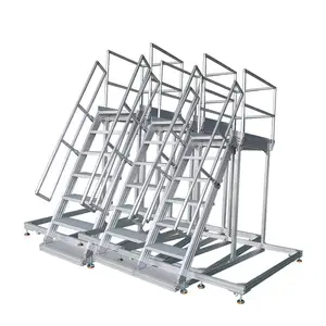 China Factory wide step aluminum movable catwalk working platform ladder with safety rail