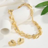 Ensemble de bijoux DAIHE Set-3967, collier et boucles d'oreilles luxueux, délicats, à feuilles dorées, collier tendance, collier ras du cou, pour fête, anniversaire