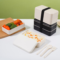 Boîte à bento pour étudiants en PP à un ou deux niveaux avec logo personnalisé, boîtes à lunch avec couvercle et ensemble de couverts