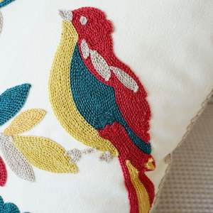Funda de Almohada de Lona Bordada Rústica Clásica de Lujo con Diseño de Plantas y Aves, Cierre de Cremallera, Personalizable para Sala de Estar o Sofá - Product Image 4