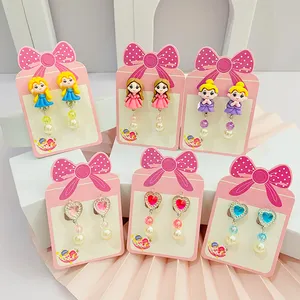 Clip de princesa de dibujos animados lindo en pendientes para niños joyería de resina clip de oreja no perforado para niñas